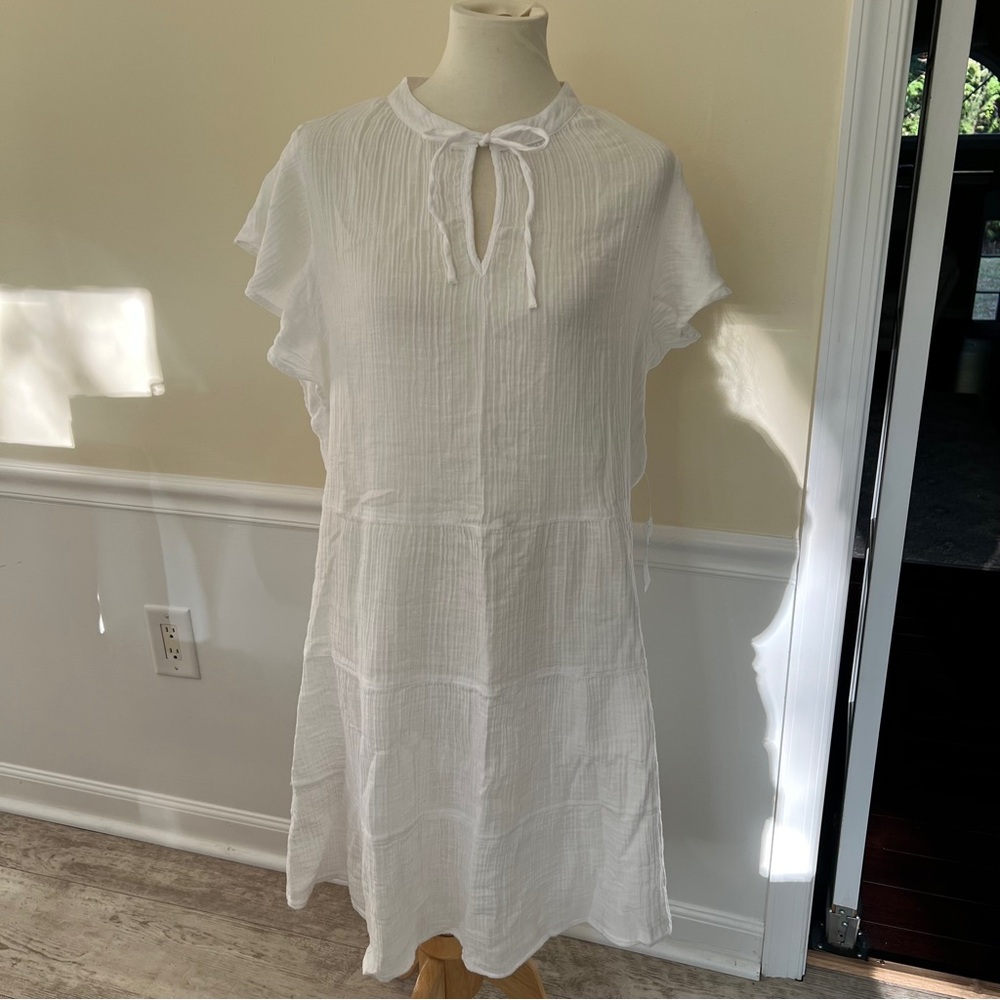 NWT! Style & Co. White Tie-neck Tiered Flutter Sleeve Sundress - 100% Cotton - Picture 2 of 13